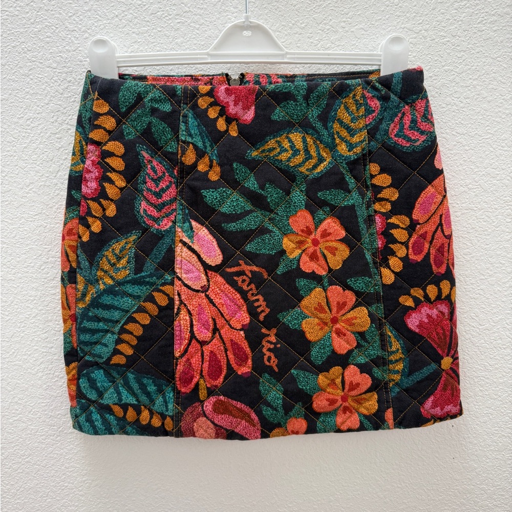 Farm Rio NWT Gabardine Floral Quilted Mini Skirt - Multicolor size Small